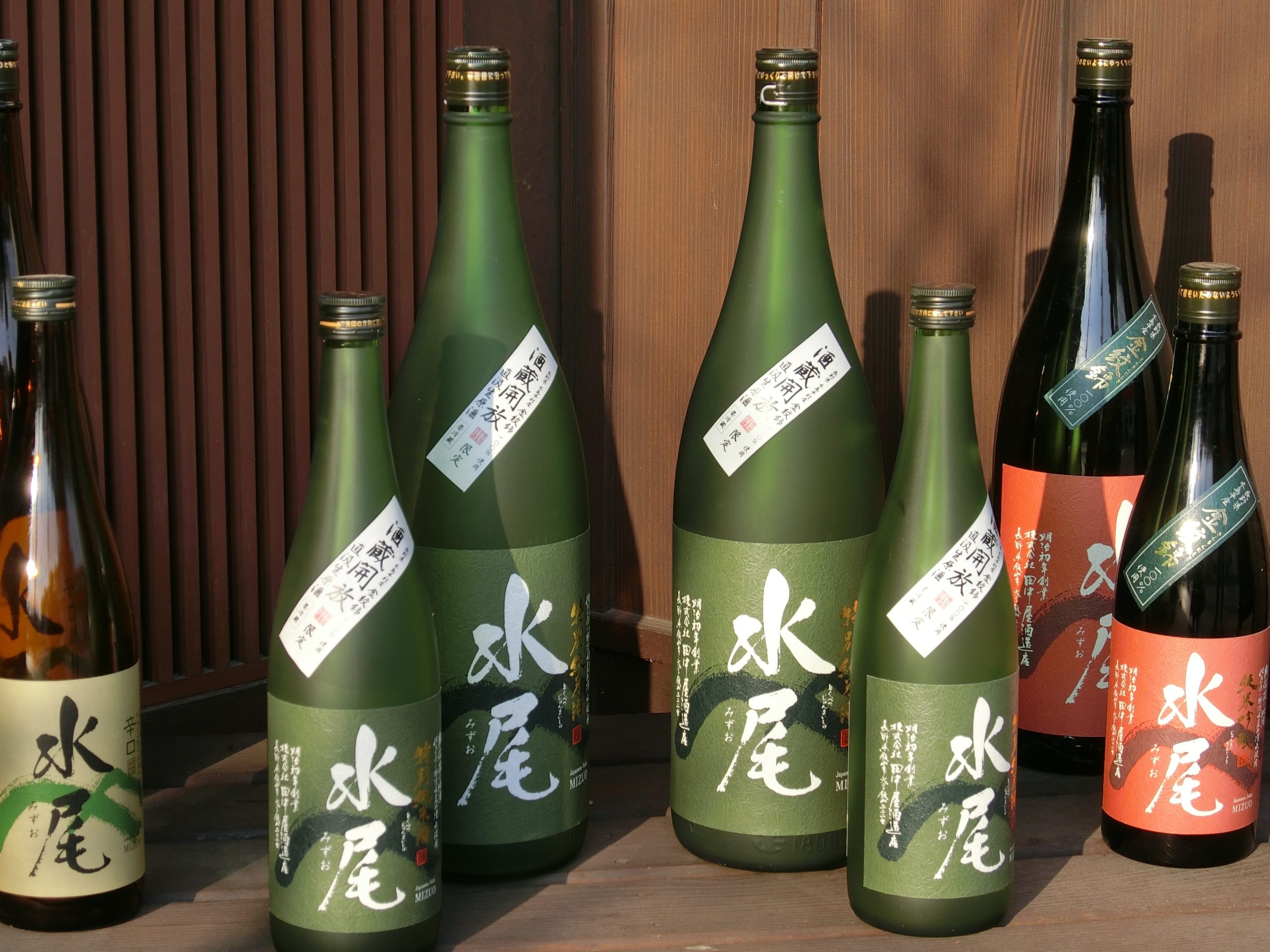 Bottles of sake at Mizuo Brewery, Iiyama